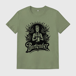Футболка хлопковая мужская Бармен орнамент, цвет: авокадо