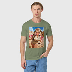 Футболка хлопковая мужская Лиса-археолог исследователь пирамид, цвет: авокадо — фото 2