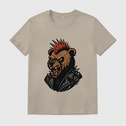 Футболка хлопковая мужская Медведь панк, цвет: миндальный