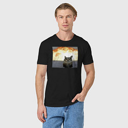 Футболка хлопковая мужская Кот со взрывом - silly cat meme, цвет: черный — фото 2