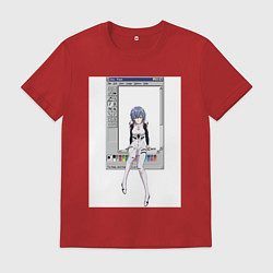 Футболка хлопковая мужская Аянами Рей в paint окне, цвет: красный