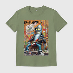 Футболка хлопковая мужская Гитарист Бендер - тяжёлый рок, цвет: авокадо