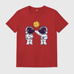 Футболка хлопковая мужская Космические друзья, цвет: красный