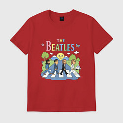 Футболка хлопковая мужская The Beatles мультяшный стиль, цвет: красный