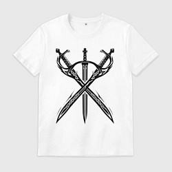 Футболка хлопковая мужская Скрещённые мечи с узорами, цвет: белый