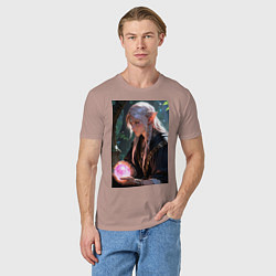 Футболка хлопковая мужская Серьёзная эльфийка с магической сферой, цвет: пыльно-розовый — фото 2