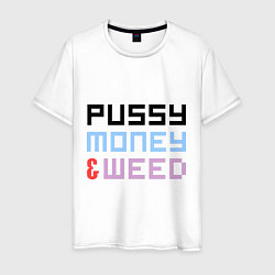 Футболка хлопковая мужская Pussy, money, weed, цвет: белый