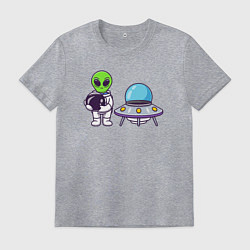 Футболка хлопковая мужская Инопланетянин космонавт, цвет: меланж