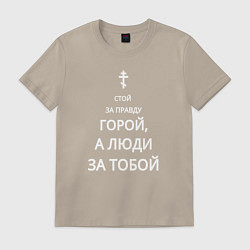 Футболка хлопковая мужская За правду горой белый арт, цвет: миндальный