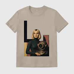 Футболка хлопковая мужская Девушки и старый водолазный шлем ретрофутуризм поп, цвет: миндальный