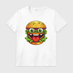 Футболка хлопковая мужская Весёлый гамбургер, цвет: белый