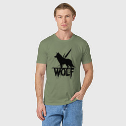 Футболка хлопковая мужская Волк на страже, цвет: авокадо — фото 2