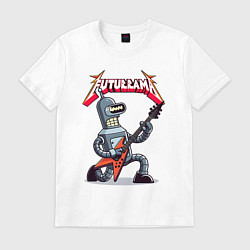Футболка хлопковая мужская Bender bending robot from rock group Futurama, цвет: белый