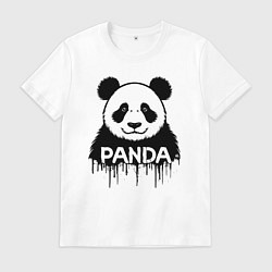 Футболка хлопковая мужская Панда черной краской, цвет: белый