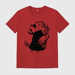 Футболка хлопковая мужская Черная панда и сакура, цвет: красный