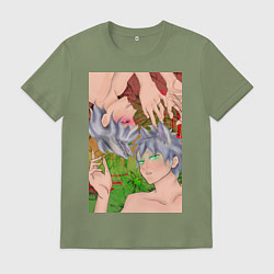 Футболка хлопковая мужская Кицуне близнецы, цвет: авокадо