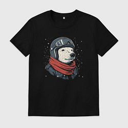 Футболка хлопковая мужская Мишка авиатор, цвет: черный