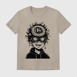 Футболка хлопковая мужская Аниме биткоин, цвет: миндальный