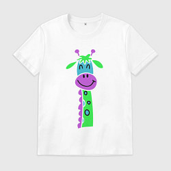 Футболка хлопковая мужская Разноцветный жираф, цвет: белый