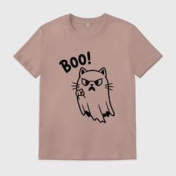 Футболка хлопковая мужская Сердитый котик призрак, цвет: пыльно-розовый