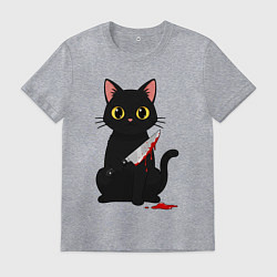 Футболка хлопковая мужская Черный кот с ножом, цвет: меланж