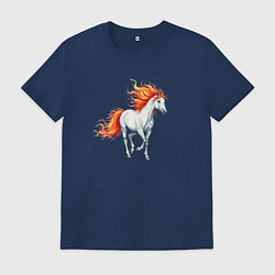 Футболка хлопковая мужская Белая лошадь с огненной гривой, цвет: тёмно-синий