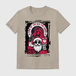 Футболка хлопковая мужская Красный огненный конь 2026, цвет: миндальный