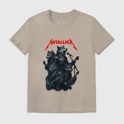 Футболка хлопковая мужская Metallica волки, цвет: миндальный