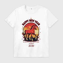 Футболка хлопковая мужская Красный огненный конь символ 2026, цвет: белый