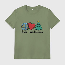 Футболка хлопковая мужская Мир, любовь, Рождество, цвет: авокадо