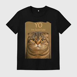 Футболка хлопковая мужская Yo - Im Scottish Fold, цвет: черный
