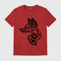 Футболка хлопковая мужская Орнамент волк, цвет: красный