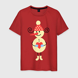 Футболка хлопковая мужская Снеговик, цвет: красный