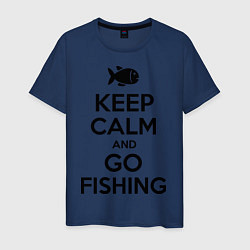 Футболка хлопковая мужская Keep Calm & Go fishing, цвет: тёмно-синий