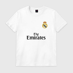 Футболка хлопковая мужская Real Madrid: Fly Emirates, цвет: белый