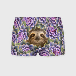 Трусы-боксеры мужские Ленивец среди цветов, цвет: 3D-принт