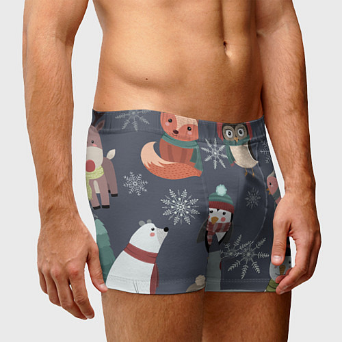 Мужские трусы НОВОГОДНИЙ ПАТТЕРН ЖИВОТНЫЕ / 3D-принт – фото 3