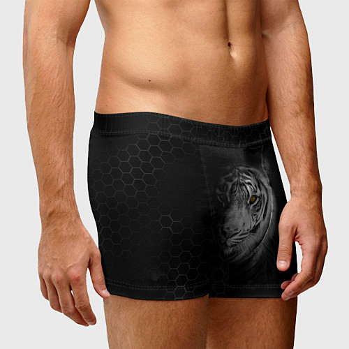 Мужские трусы Тигр черно-белый соты / 3D-принт – фото 3