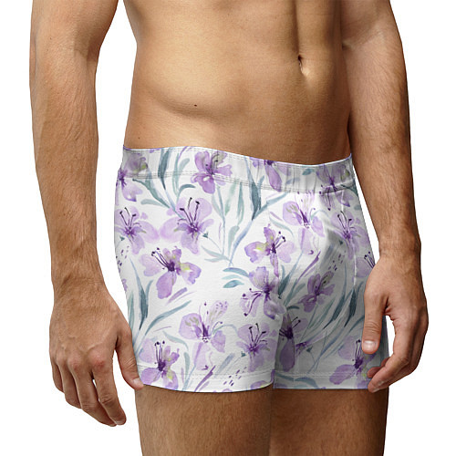 Мужские трусы Цветы Фиолетовые Нарисованные Акварелью / 3D-принт – фото 3