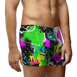 Трусы-боксеры мужские Разноцветные пятна краски на черном фоне, цвет: 3D-принт — фото 2