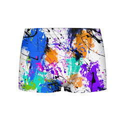 Трусы-боксеры мужские Брызги и мазки разноцветных красок на белом фоне, цвет: 3D-принт