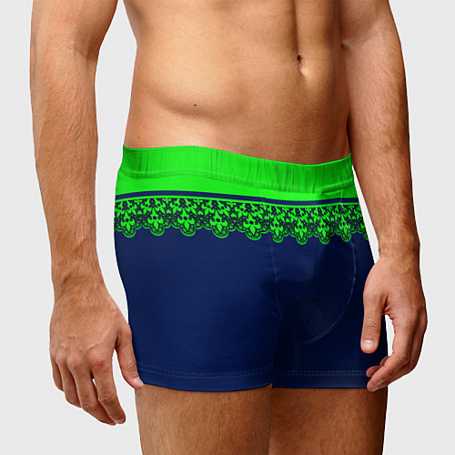 Мужские трусы Green Lace Зеленое кружево на темном синем фоне / 3D-принт – фото 3