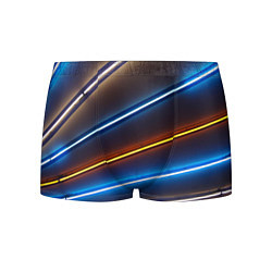 Трусы-боксеры мужские Неоновые фонари на линиях - Голубой и оранжевый, цвет: 3D-принт