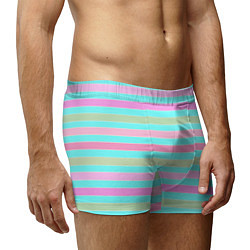 Трусы-боксеры мужские Pink turquoise stripes horizontal Полосатый узор, цвет: 3D-принт — фото 2