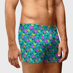 Трусы-боксеры мужские Яркий цветочный узор на бирюзовом фоне, цвет: 3D-принт — фото 2