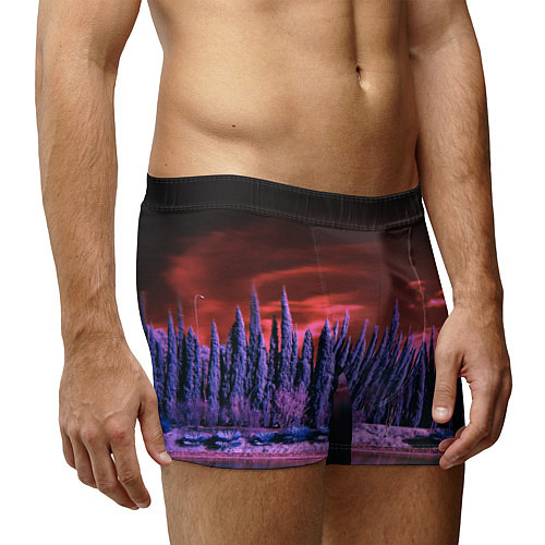 Мужские трусы Абстрактный фиолетовый лес и тёмная река / 3D-принт – фото 3