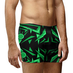 Трусы-боксеры мужские Фигуры зеленого цвета на черном фоне geometry, цвет: 3D-принт — фото 2
