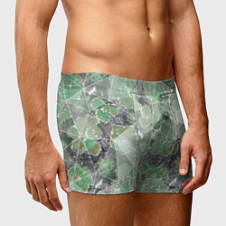 Трусы-боксеры мужские Зеленые цветы на сером мраморном фоне, цвет: 3D-принт — фото 2