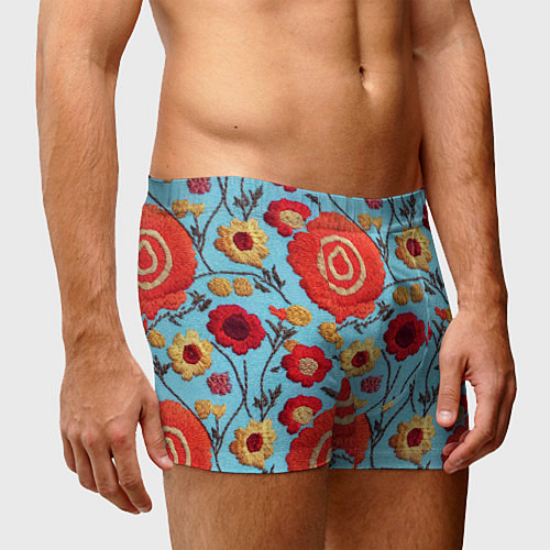 Мужские трусы Эффект вышивки маки / 3D-принт – фото 3