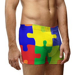 Трусы-боксеры мужские Пазлы разноцветные, цвет: 3D-принт — фото 2